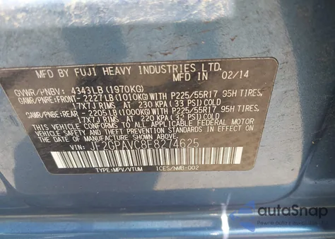 2014 Subaru Xv Crosstrek 2.0I Premium z USA, uszkodzony, nr VIN JF2GPAVC8E8274625